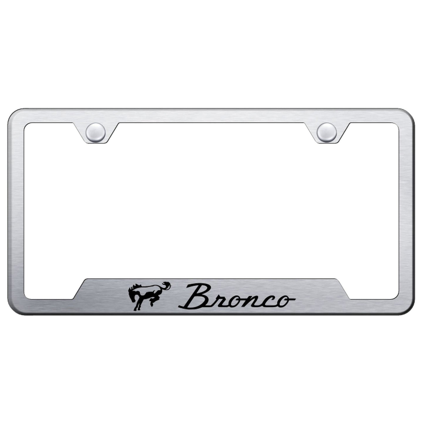 Au-TOMOTIVE GOLD Laser Etched Logo Cut-Out License Plate Frame for Ford Bronco (Black on Chrome)