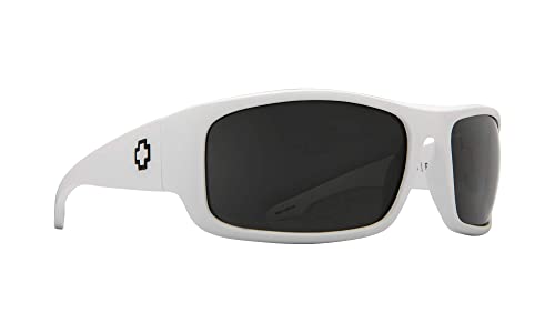 SPY Optic Piper, Rectangular Wrap Sunglasses, Color and Contrast Enhancing Lenses, Matte White - Grey Polarize Lenses
