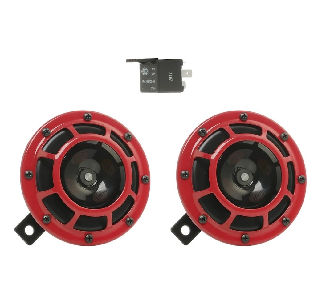 Hella Stark Sound 每 109.23.37 每 Red Set 12 V High/Low Frequency Hella Super Tone Horn Set B 133, 12 volt