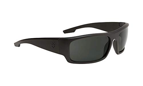 SPY Optic Piper, Rectangular Wrap Sunglasses, Color and Contrast Enhancing Lenses, Matte Black - Grey Polarize Lenses