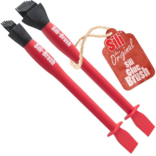 Sili Non-Stick Silicone Glue Brush and Applicator Set - 1 & 1/2 Wood Brush Kit for Woodworking, Arts, Hobby - Easy Clean Spreader Brushes