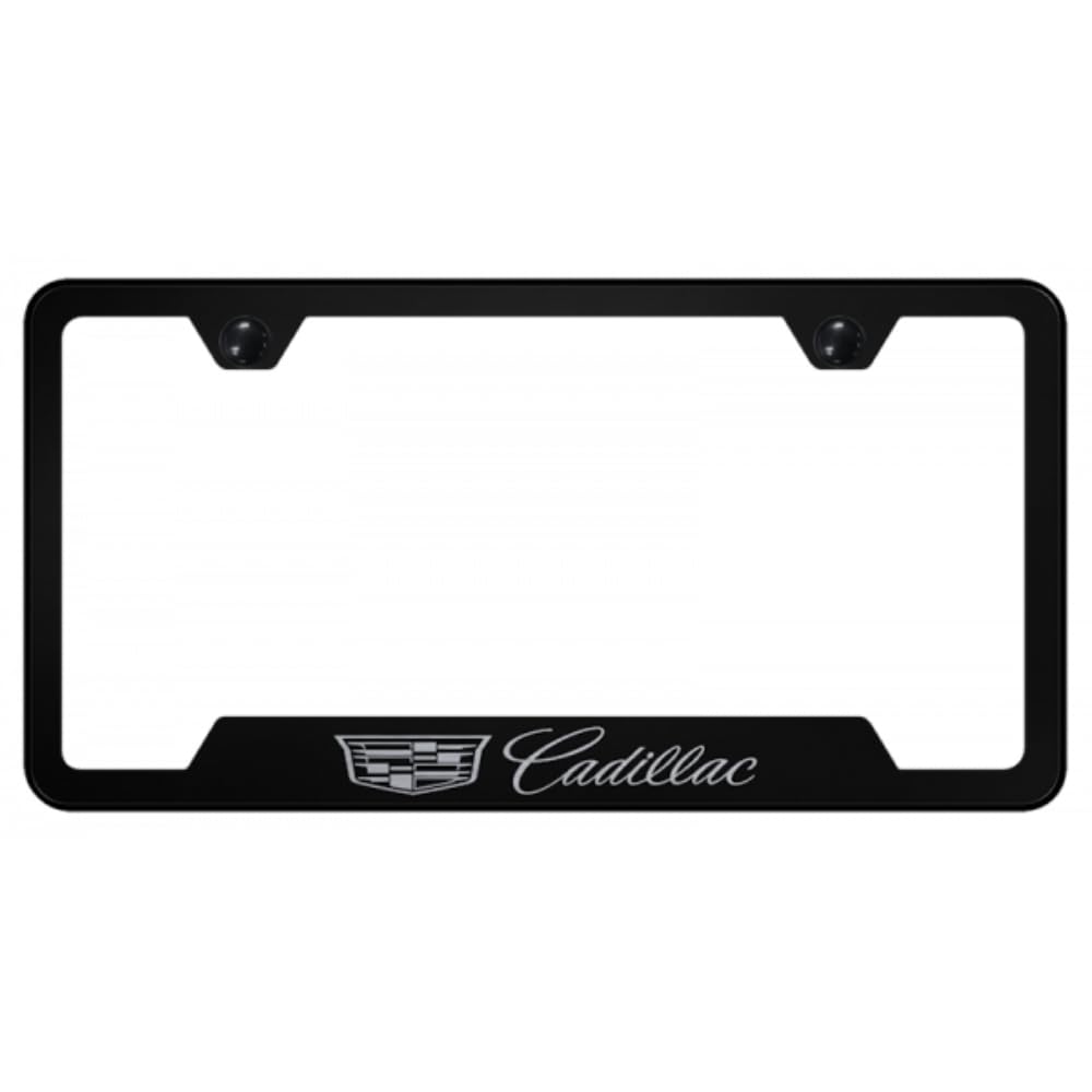 Au-TOMOTIVE GOLD INC. Officially Licensed Laser Etched Stainless Steel Cut-Out License Plate Frame for Cadillac (Black)