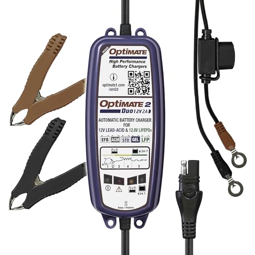 TecMate Optimate 2 Duo, TM-551, Bronze Series: 5-Step 12V / 12.8V 2A Sealed Battery Charger & maintainer, Blue