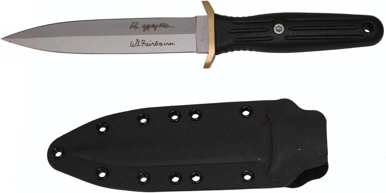 Boker Applegate-Fairbairn Combat II - fixed blade knife with Kydex sheath - outdoor knife with synthetic material handle scales & belt clip - large fixed blade knife with 440C blade