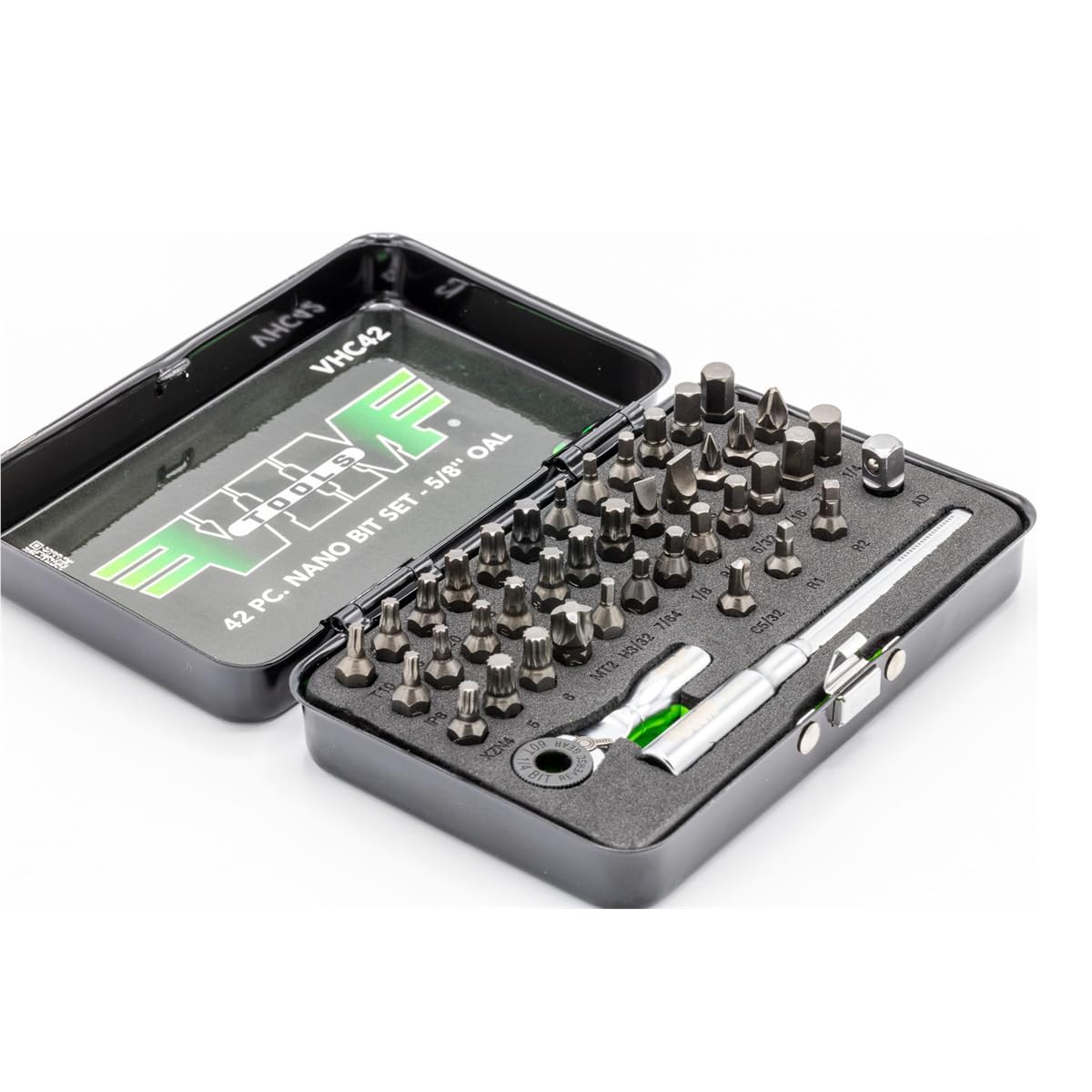 VIM Tools VHC42 Nano Bit Set 42 Piece Ultra Compact 5 8 Inch Overall Length Precision Bits for Tight Access Work Automotive Electronics and Professional Repair Applications