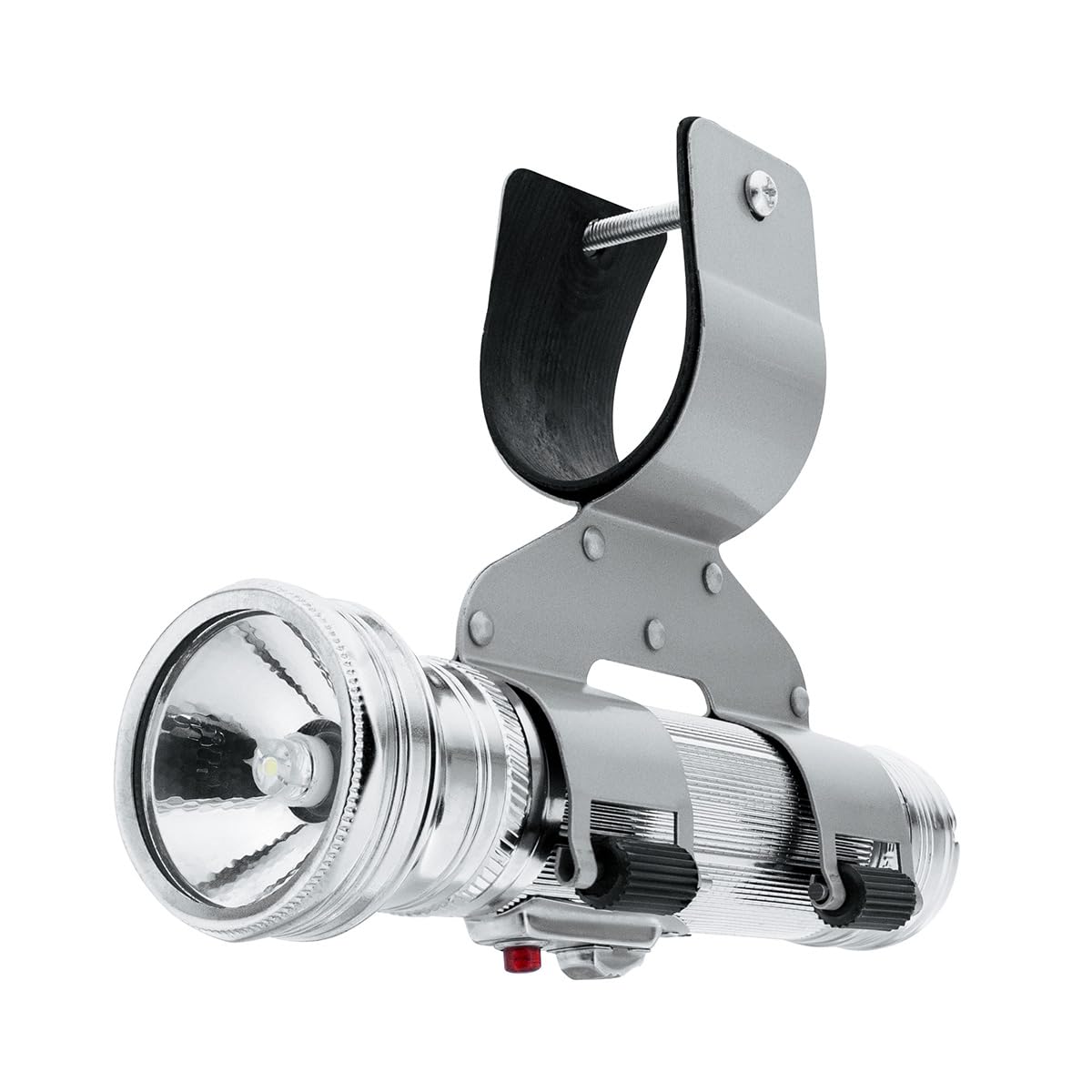 United Pacific 110918 All Metal Chrome Vintage Style LED Flashlight w/Roller Action Holder, White LED, Glass Lens – ONE Set (Flashlight with Holder)