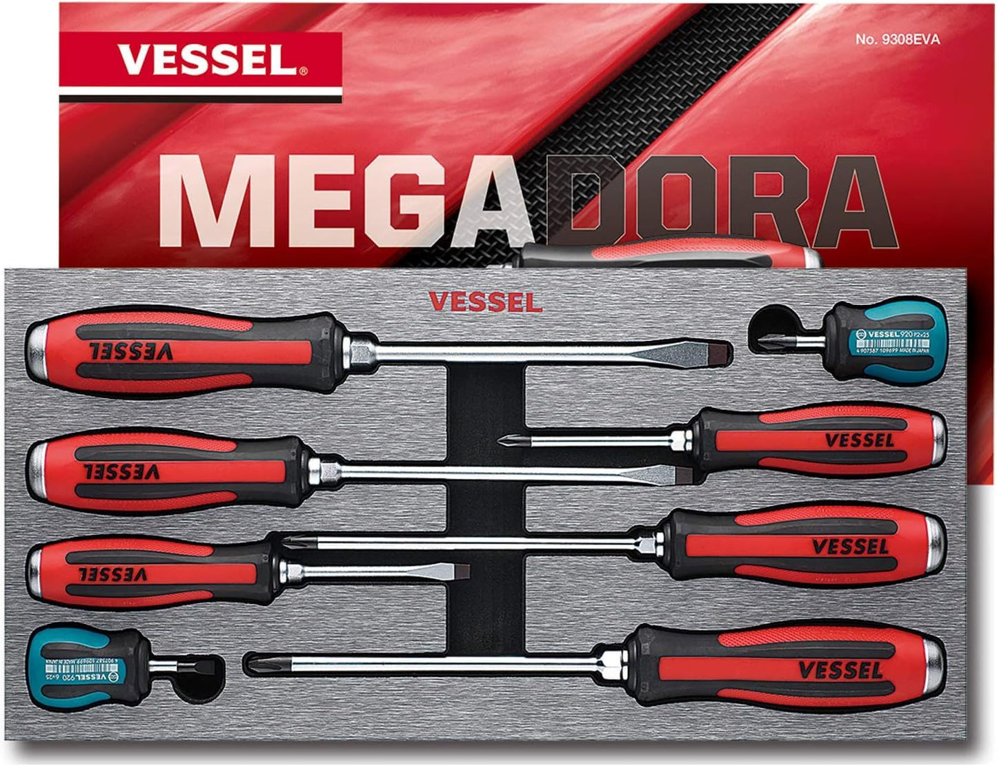 VESSEL MEGADORA Tang-Thru Screwdriver Set 8pcs. 9308EVA (EVA Foam set/Tang Thru)