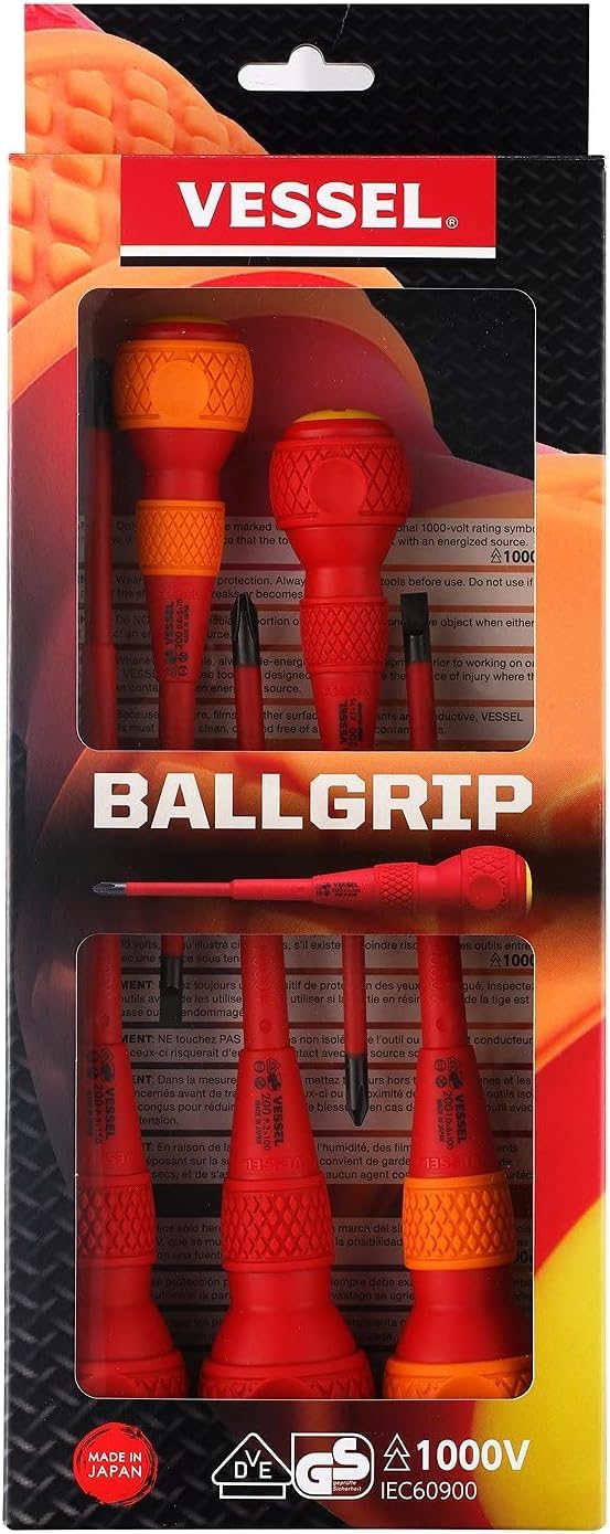 VESSEL BALL GRIP Insulated Screwdriver 5PC. Set No.2005PBU made in Japan by VESSEL