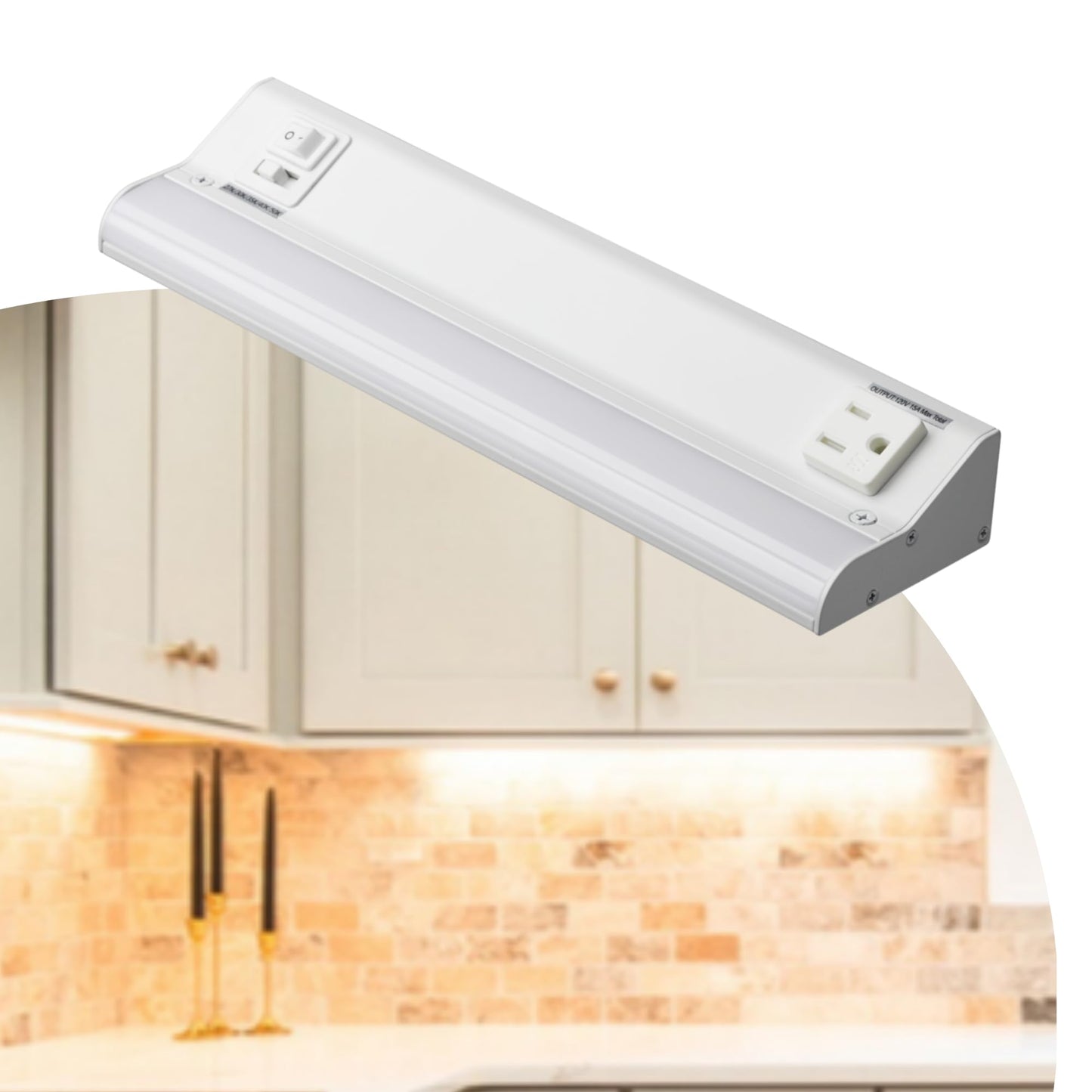 American Lighting 12-Inch LED Courant Undercabinet Light with One Receptacle, 5CCT, White Finish, 120V AC, 7.5W, 430 Lumens, CRI 90, 15 Amp, Ideal for Kitchen, Workspace, Retail Display, Under Shelve