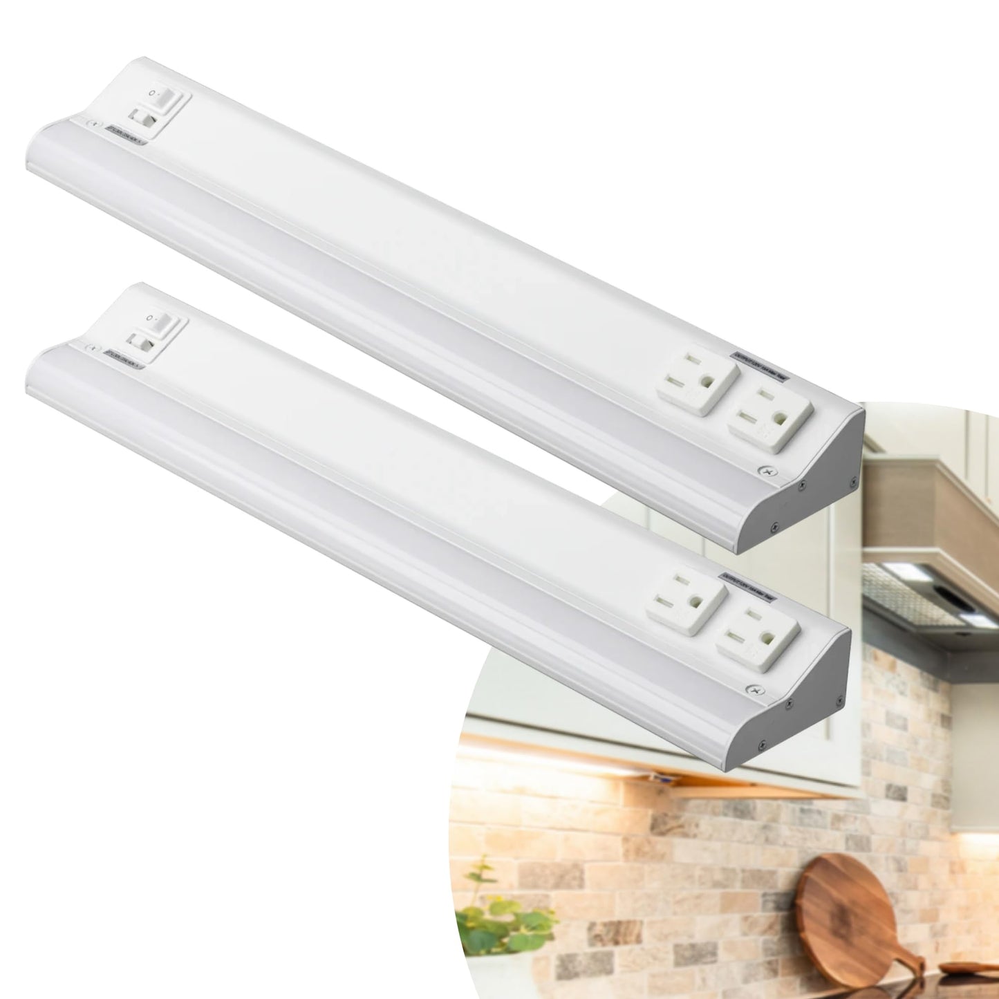 American Lighting 18-Inch LED Courant Undercabinet Light with Two Receptacles, 5CCT, White Finish, 120V AC, 12W, 720 Lumens, CRI 90, 15 Amp, Ideal for Kitchen, Workspace, Retail Display, 2 Pack