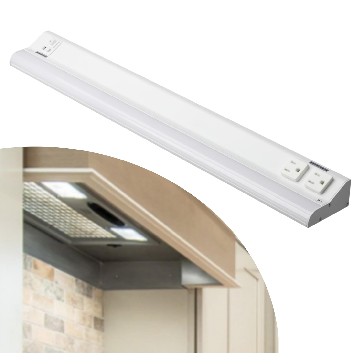 American Lighting UCR-5CCT-18-WH - Under Cabinet Lighting 18 Inch LED White Fixture Courant with Two Receptacles - Adjustable Color Temperature - 120V AC - Ideal for Kichens