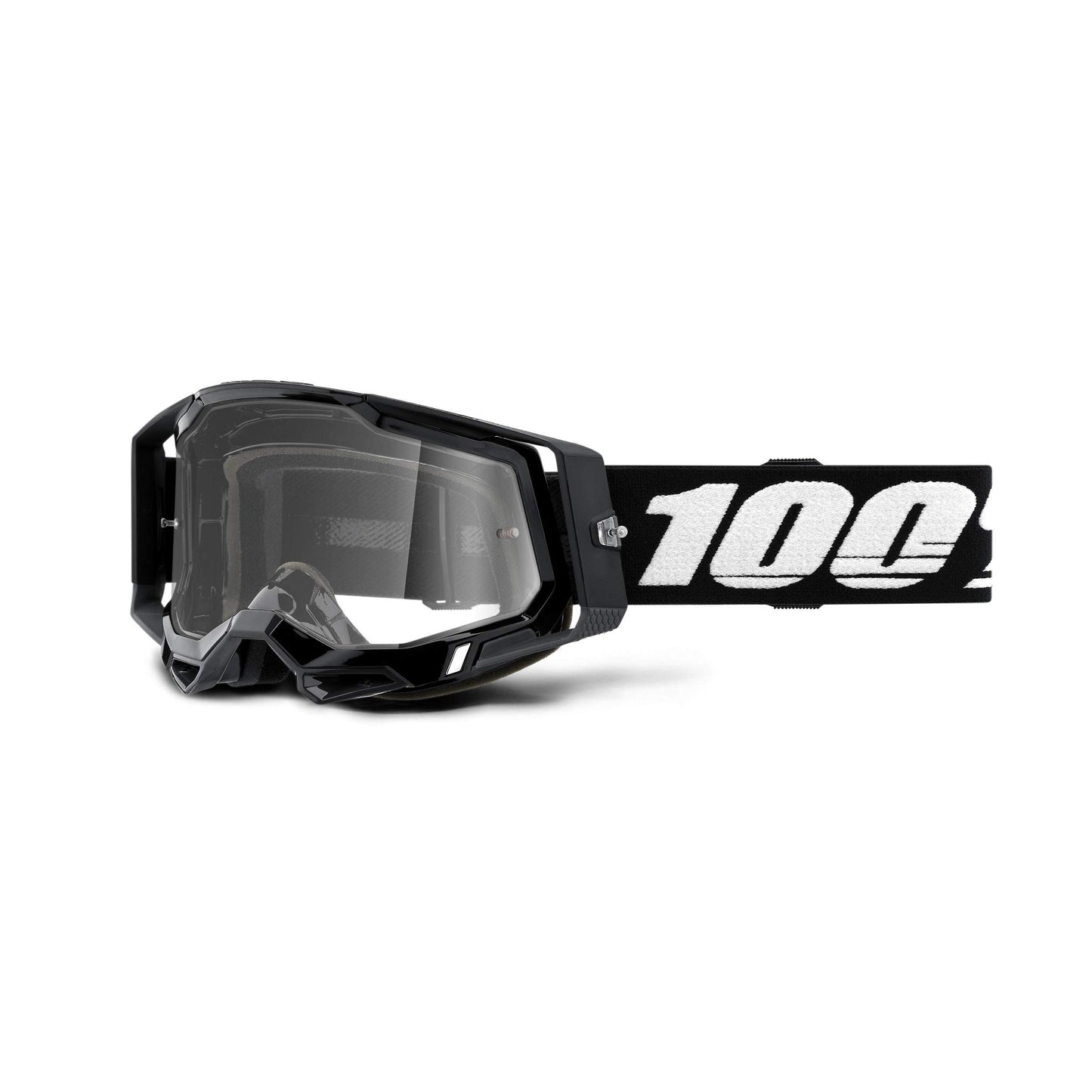 100% Racecraft 2 Goggles - Mountain Bike & Motocross Goggles - Eyewear for Motocross & Mountain Biking - Black, Clear Lens