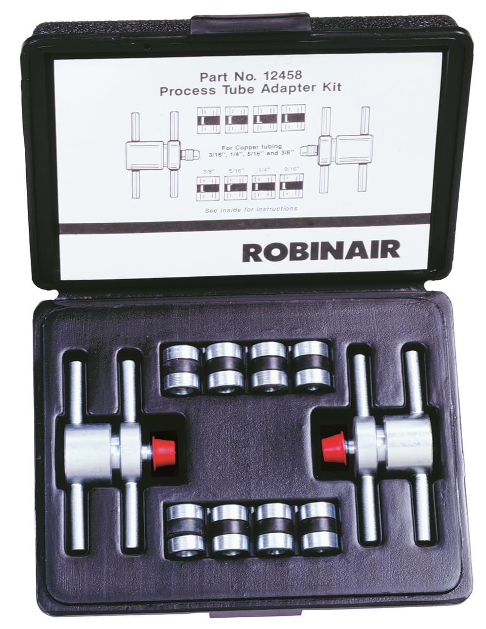 Robinair 12458 Process Tube Adapter Kit for 3/16, 1/4, 5/16, 3/8 Copper Tubing