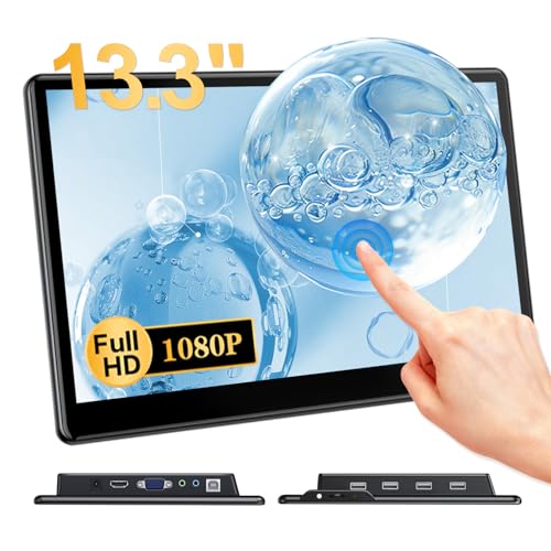 Gallagher 13.3'' Portable Touch Screen Monitor,VESA Touchscreen Display,1080P 10-Point HDMI VGA Port Ultra-Slim Portable Laptop Touchscreen Monitor for PC MacBook Phone PS Xbox Switch(13.3 inch)