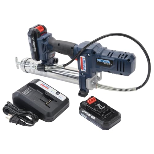 Lincoln 1264 PowerLuber 12 Volt Battery Powered Grease Gun with 30" Hose for Automotive, Agricultural, and Industrial Equipment, 8,000 PSI, Trigger-operated, Single Speed, (2) Lithium-Ion Battery Pack