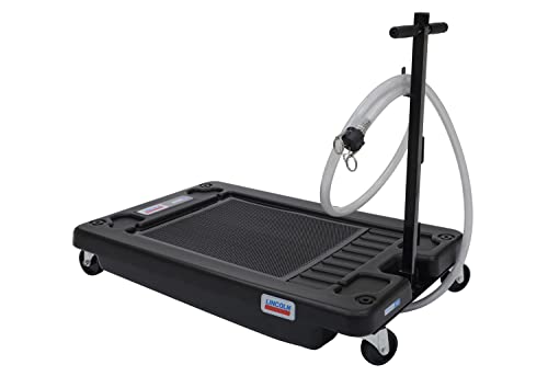 Lincoln 3665 17 Gallon Low Profile Truck Fluid Drain, 44L x 28" W x 7.75" D, 6' Discharge Hose with 3/4" Male Camlock Connector, High-Impact Polypropylene, Removable Metal Filter Screen, Black