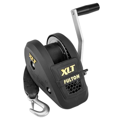 Fulton 142311 XLT Marine Trailer Winch, Single-Speed, 1,500 lbs. Capacity, 20 Foot Strap, 8 Inch Handle, Black Cover