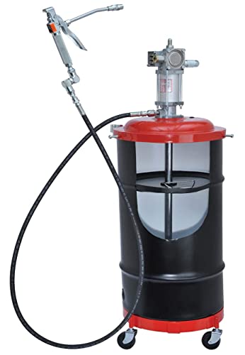 Lincoln 6917 Portable Air Operated 50:1 Pneumatic Double Acting Grease Pump with Drum Dolly, 7 Foot High Pressure Hose, Heavy Duty Control Valve, Universal Swivel