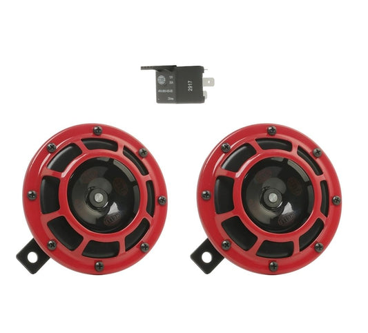 Hella Stark Sound 每 109.23.37 每 Red Set 12 V High/Low Frequency Hella Super Tone Horn Set B 133, 12 volt