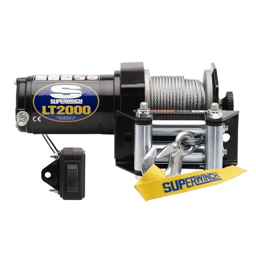Superwinch 1120210 LT2000 12V DC Electric Winch 2,000lb(907kg) Single Line Pull with Roller Fairlead 5/16in. x 50ft. Steel Wire Rope Handlebar Mounted Rocker Switch