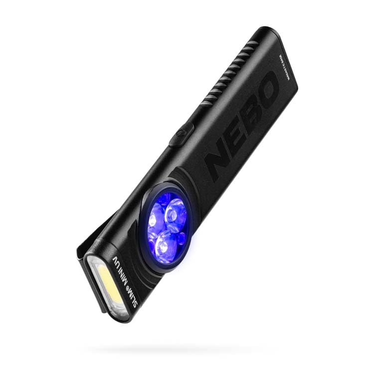 NEBO Slim Mini UV Flashlight | 150 Lumens, 4 Light Modes, Rechargeable & Portable Ultraviolet Light, Magnetic Base & Durable Clip, Waterproof, Detector Pocket Flashlight, Includes Charging Cable