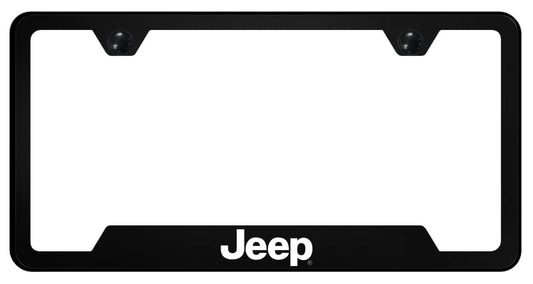Au-TOMOTIVE GOLD, INC. Officially Licensed UV Print Logo on Black Polycarbonate Notched License Plate Frame for Jeep