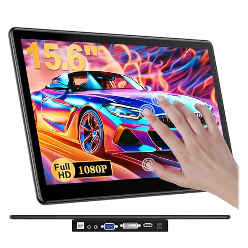 Gallagher Portable Touchscreen Monitor,15.6" Laptop Screen Extender,1080P IPS 10 Point Touch with HDMI VGA DVI VESA Speakers for PC,CCTV, POS, Industrial Medical Equipment(15.6")