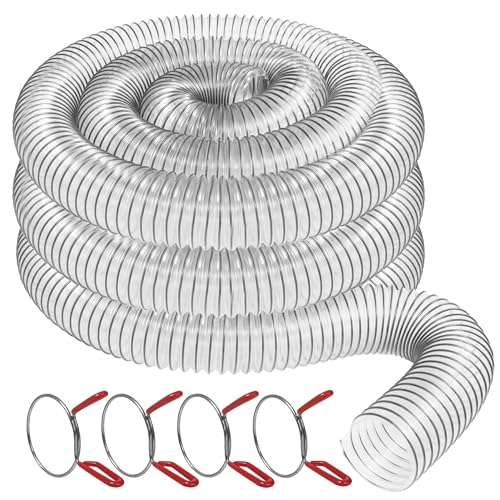 Fulton 2-1/2" x 20' PVC Dust Collection Hose With 4 EZ Release Clamps, Puncture Resistant, Carbon Steel Wire, Clear Flexible PVC Dust Collector Hose, Proudly Made in USA