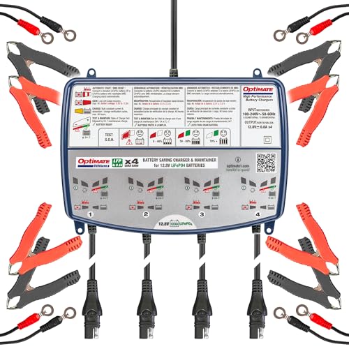 TECMATE Optimate Lithium 4s 0.8A Quad Bank, TM485, 8-Step 4x12.8V 0.8A Lithium Expert Battery Saving Charger & Maintainer