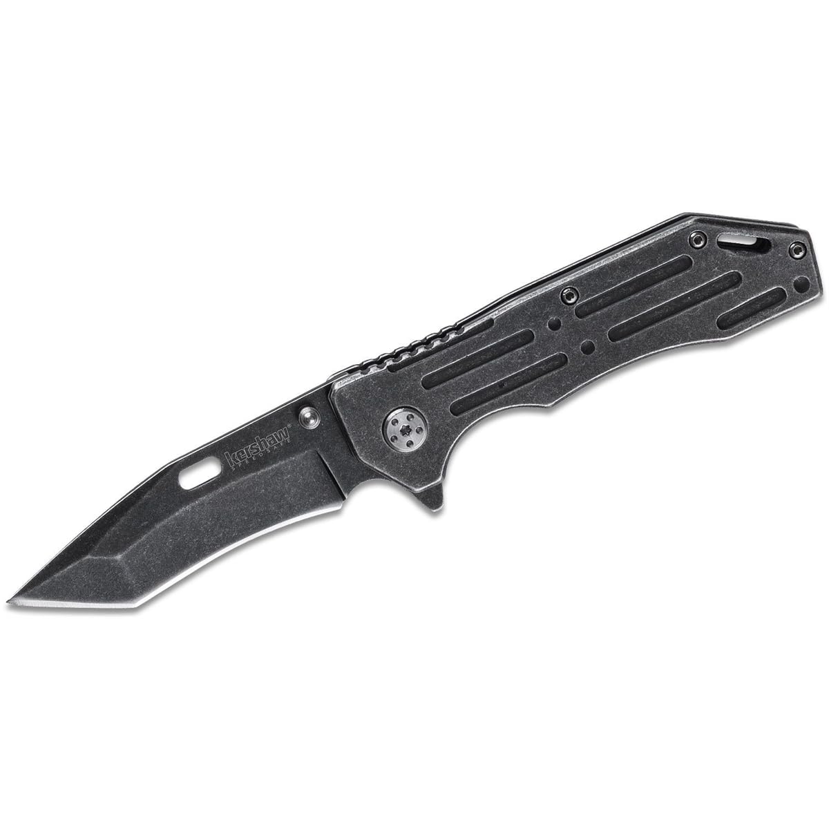 Kershaw Lifter (1302BW); Tactical Tanto Pocket Knife with 3.5 Inch 4Cr14 Steel Blackwashed Blade with Stainless Steel Blackwash Handle, SpeedSafe Assisted Opening and Deep-Carry Pocketclip; 3.2 OZ.