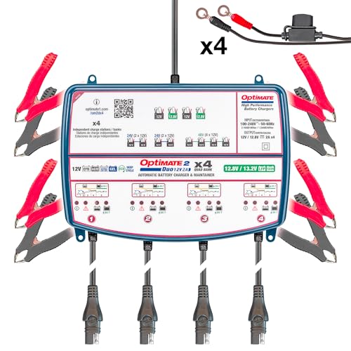 OptiMate2 DUO x 4-BANK, 2A Battery Charger & Maintainer for all 12/12.8V Cars, Motorcycles and Powersport Batteries