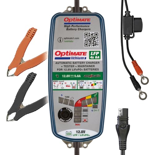 Tecmate OptiMate Lithium 4s 6A, TM391, 10-step 12.8V 6A Lithium Expert Battery Saving Charger & Maintainer, Blue/Green
