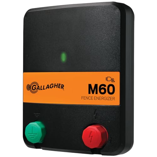 Gallagher M60 Electric Fence Charger - Powers Up to 10 Miles / 40 Acres of Clean Fence - 0.6 Joules, 110 Volt AC Energizer, Added Power Reserve - Unbeatable Reliability - Easy Installation