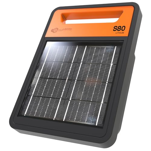 Gallagher S80 Solar Electric Fence Charger | Powers Up to 7 Miles of Typical Fence | Lithium Technology | 0.8 Joule Energizer for Poultry, Livestock, Gardens, and Wildlife Exclusion