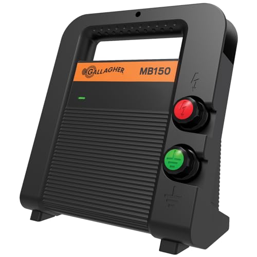 Gallagher MB150 Dual Power Electric Fence Charger | 1.5 Joule 12v Battery or 110v AC Energizer with Adaptive Energy Control | Powers Up to 30 Miles / 100 Acres | Portable and Compact
