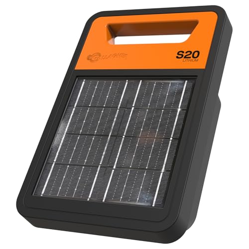 Gallagher S20 Solar Electric Fence Charger | Powers Up to 2 Miles of Typical Fence | Lithium Technology | 0.2 Joule Solar Energizer for Poultry, Livestock, Gardens, and Pets