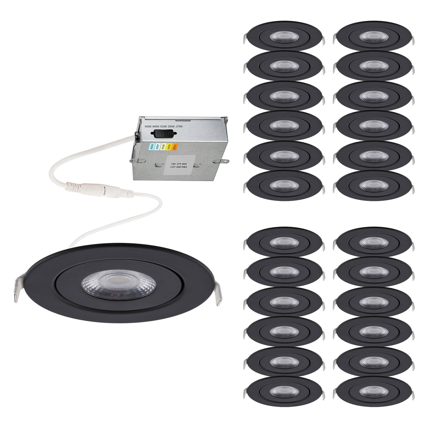 WAC Lighting Lotos 6in LED Round Adjustable Recessed Light 5-CCT Selectable 15W 1,350 Lumens IC-Rated Airtight 120V-277V Universal in Black (Pack of 24)