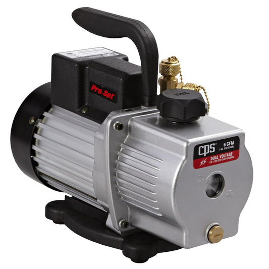 CPS Pro Set VP6S Premium Series 6 CFM Single-Stage Vacuum Pump, Dual Voltage with Gas Ballast Valve, 115 / 230V