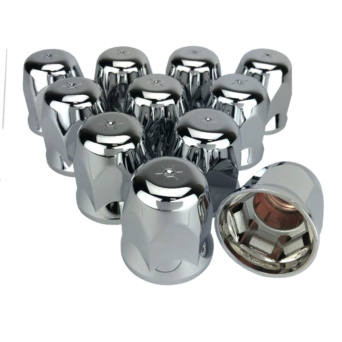 10 ALCOA 33mm Chrome Push On Hex Lug Nut Cover with Flange, Interior Metal Clips