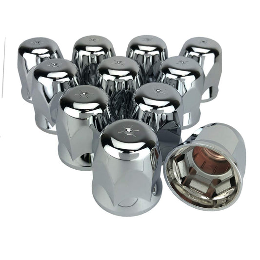 10 ALCOA 33mm Chrome Push On Hex Lug Nut Cover with Flange, Interior Metal Clips