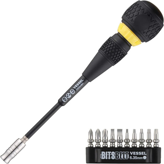 VESSEL - BALL GRIP Ratchet Interchangeable Screwdriver with 10 PC. Bit Set 2200MBH120K01