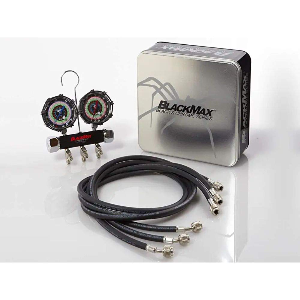 CPS MBH4P5Z BlackMax? Manifold and Gauge Set - Includes 5' Pro-Set? Hoses, Psi & ～F Scales, Protective Gauge Boots, Made in USA