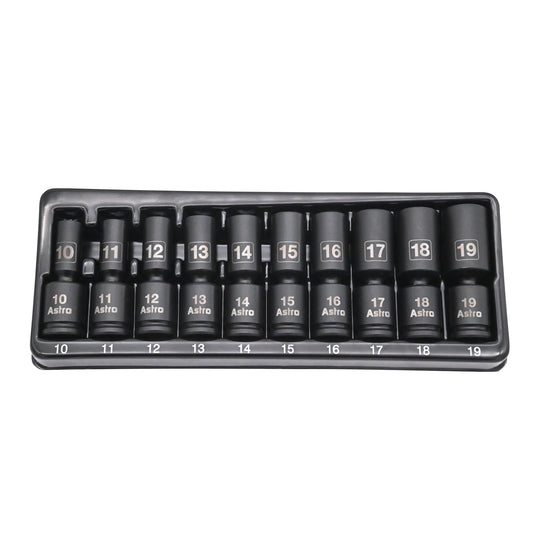 Astro Tools 78344M 10pc 3/8" Drive Mid-Length Pinless Universal Impact Sockets - Metric