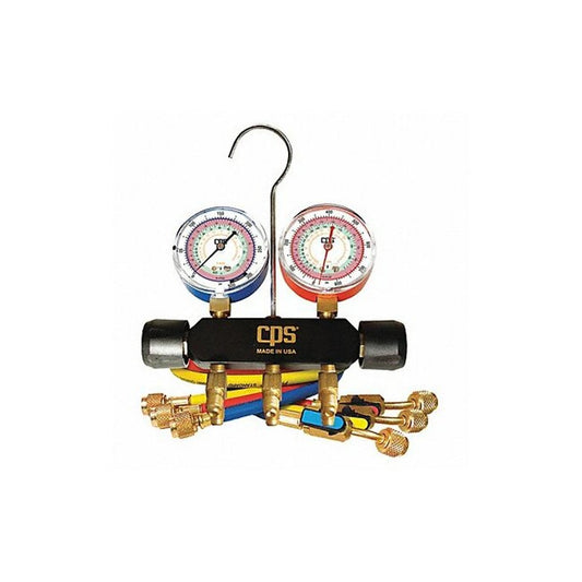 CPS MBHP5E 2-Valve Manifold and Gauge Kit | Durable Anodized Aluminum Construction | Accurate 2.5in Gauges with Silicon Dampening | Compatible with R-22, 404A, 410A