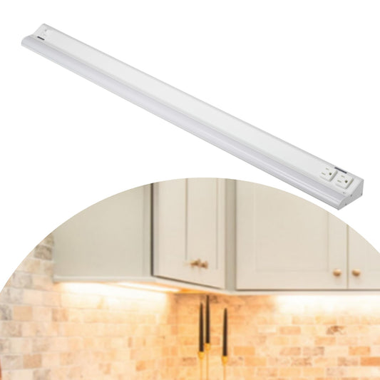 American Lighting 40-Inch LED Courant Undercabinet Light with Two Receptacles, 5CCT, White Finish, 120V AC, 25W, 1500 Lumens, CRI 90, 15 Amp, Ideal for Kitchen, Workspace, Retail Display, Under Shelve
