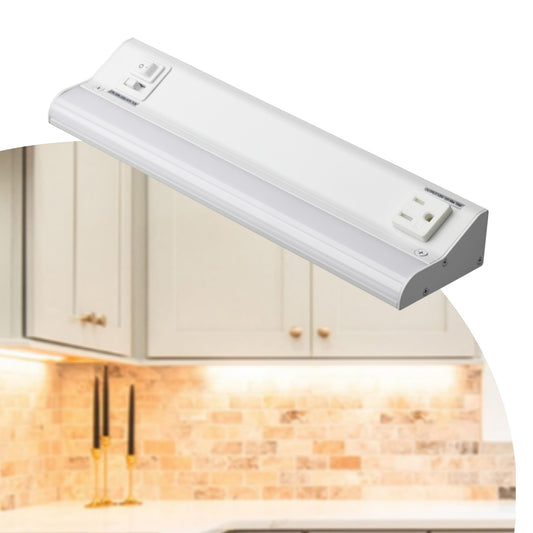 American Lighting 12-Inch LED Courant Undercabinet Light with One Receptacle, 5CCT, White Finish, 120V AC, 7.5W, 430 Lumens, CRI 90, 15 Amp, Ideal for Kitchen, Workspace, Retail Display, Under Shelve
