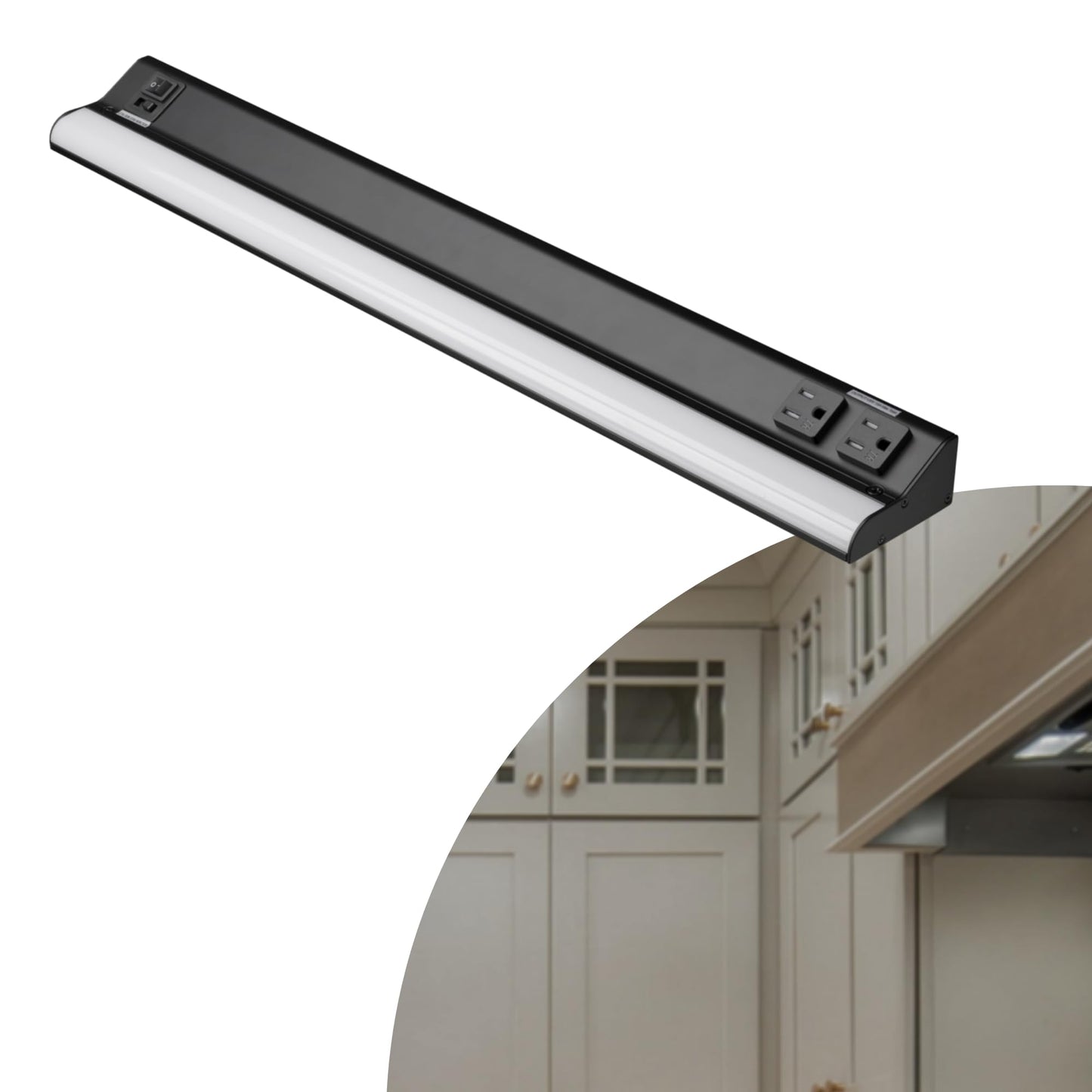 American Lighting UCR-5CCT-24-BK - Under Cabinet Lighting 24 Inch LED Black Fixture Courant with Two Receptacles - Adjustable Color Temperature - 120V AC - Ideal for Kichens