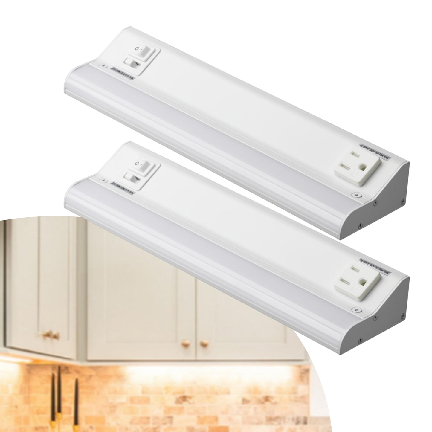 American Lighting UCR-5CCT-12-WH - Under Cabinet Lighting 12 Inch LED White Fixture Courant with Two Receptacles - Adjustable Color Temperature - 120V AC - Ideal for Kichens (2 Pack)