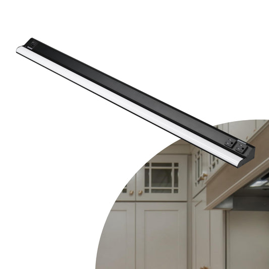 American Lighting UCR-5CCT-32-BK - Under Cabinet Lighting 32 inch LED Black Fixture Courant with Two Receptacles - Adjustable Color Temperature - 120V AC - Ideal for Kichens (2 Pack)