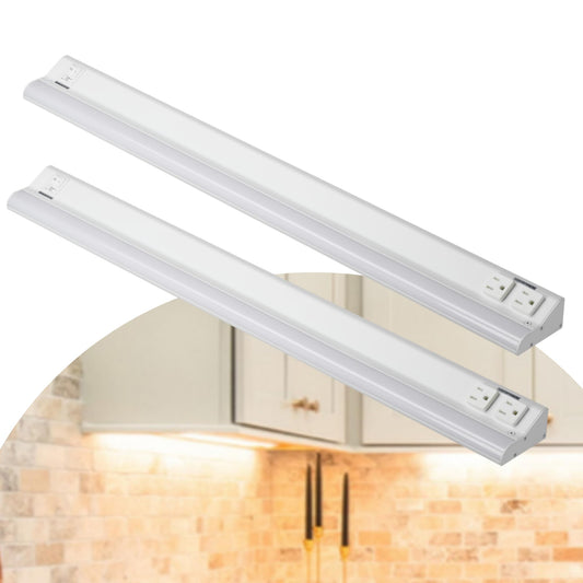 American Lighting UCR-5CCT-32-WH - Under Cabinet Lighting 32 inch LED White Fixture Courant with Two Receptacles - Adjustable Color Temperature - 120V AC - Ideal for Kichens (2 Pack)
